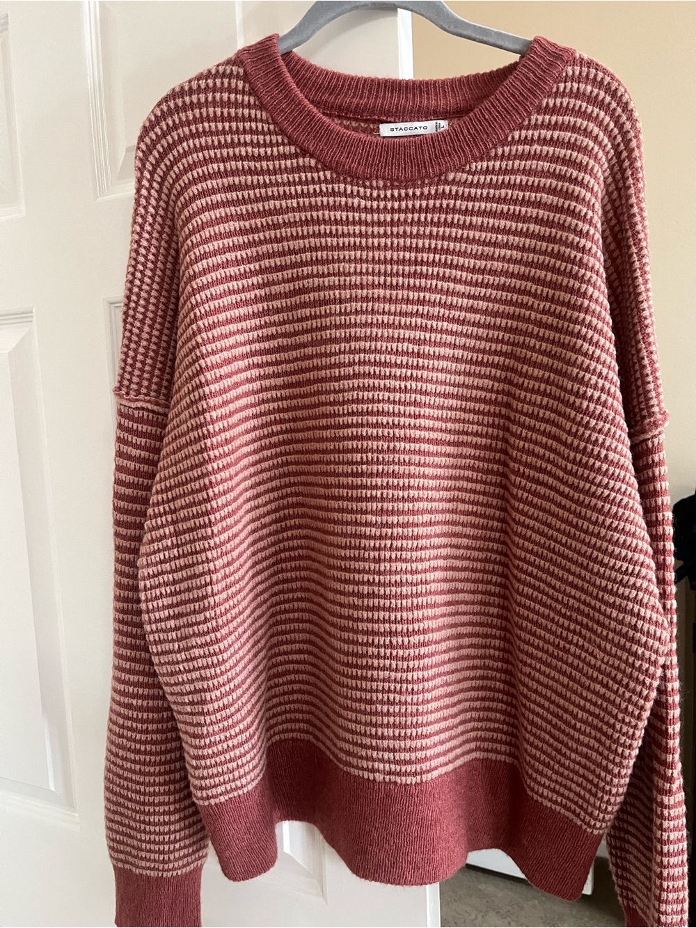 Staccato Rose and Cream Striped Knit Crewneck Sweater